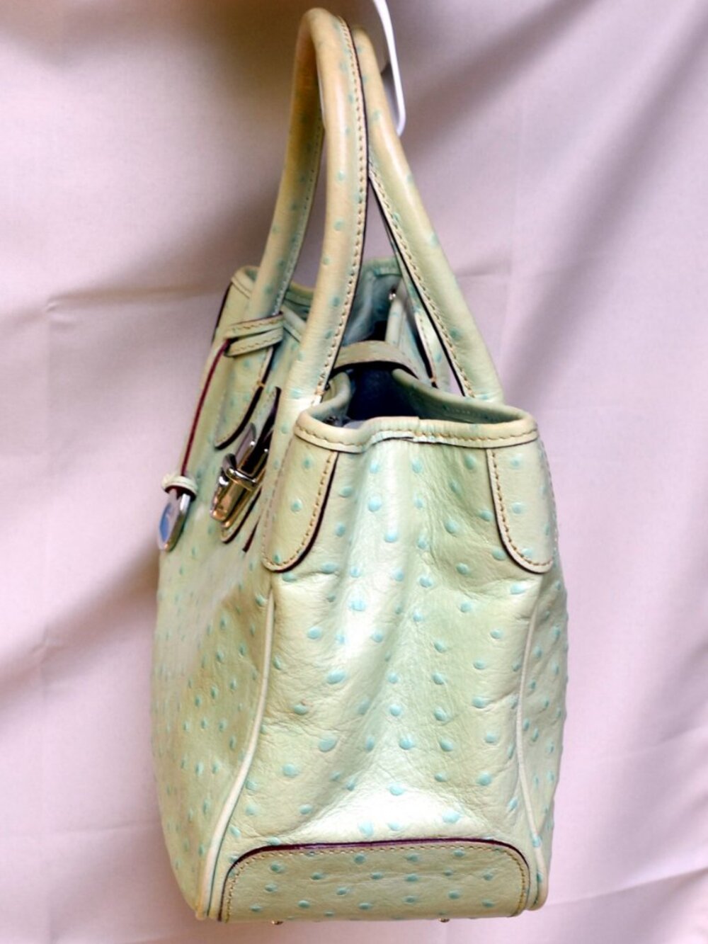 Dooney & Bourke Ostrich Embossed Leather Satchel Aqua Seafoam Blue Shoulder Bag - Picture 7 of 15